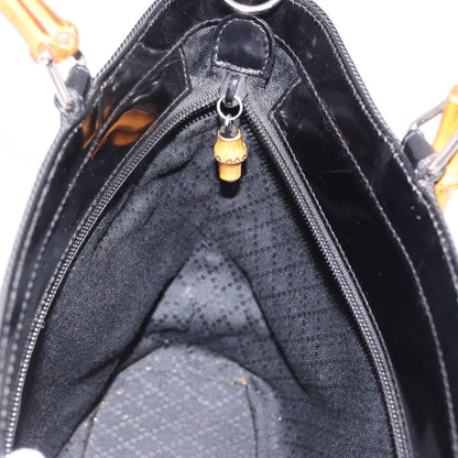 Gucci Vintage Bamboo Handle Canvas, Black, Canvas, Tote Bag