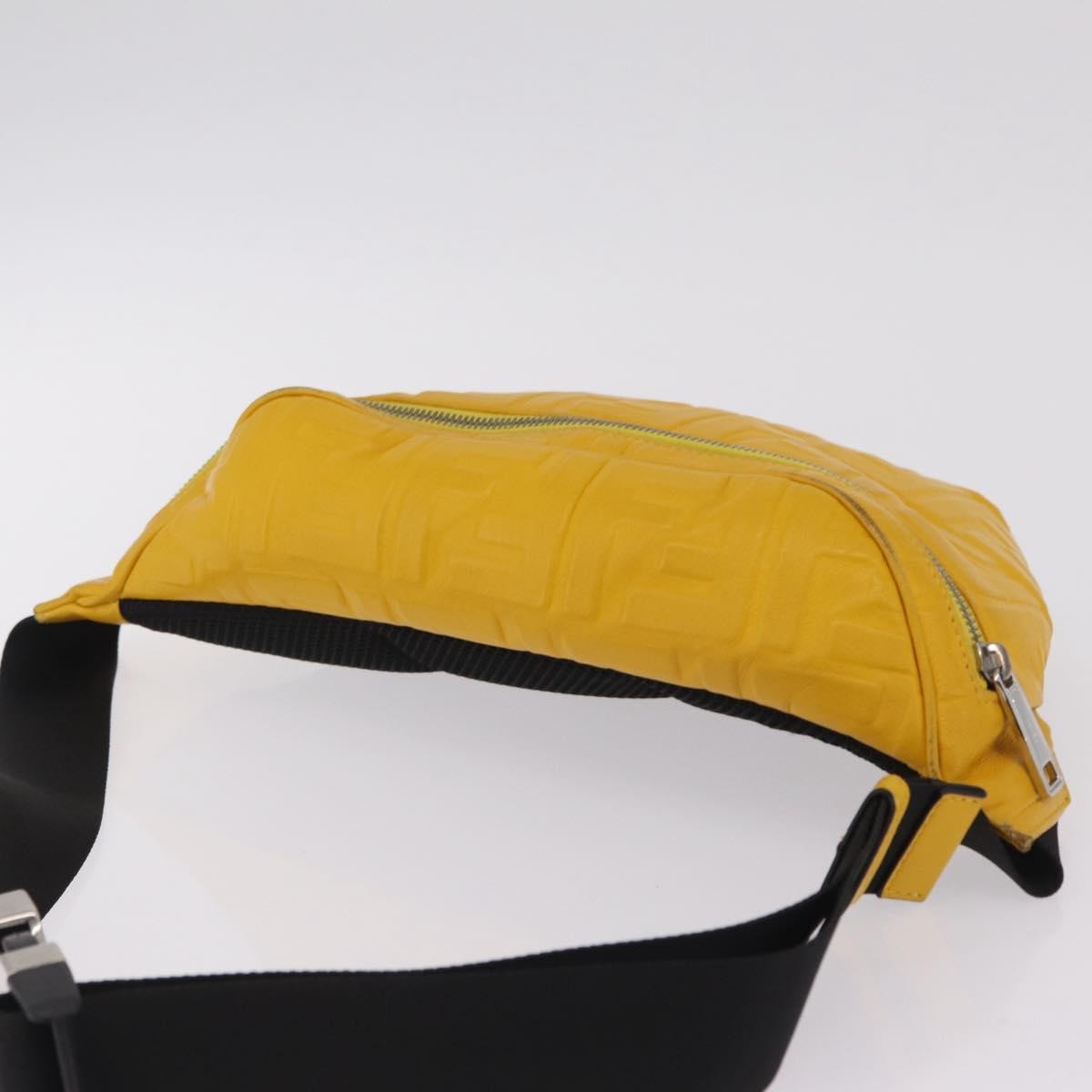 Fendi Zip Waist Zucca Embossed Leather, Yellow, Canvas, Handbag