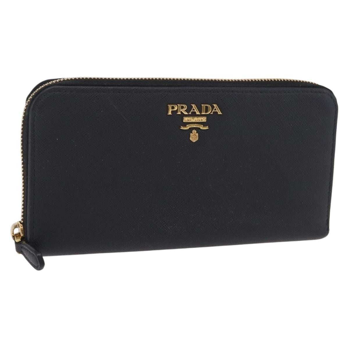 Prada Zip Around Tab Saffiano Leather, Black, Leather, Wallet