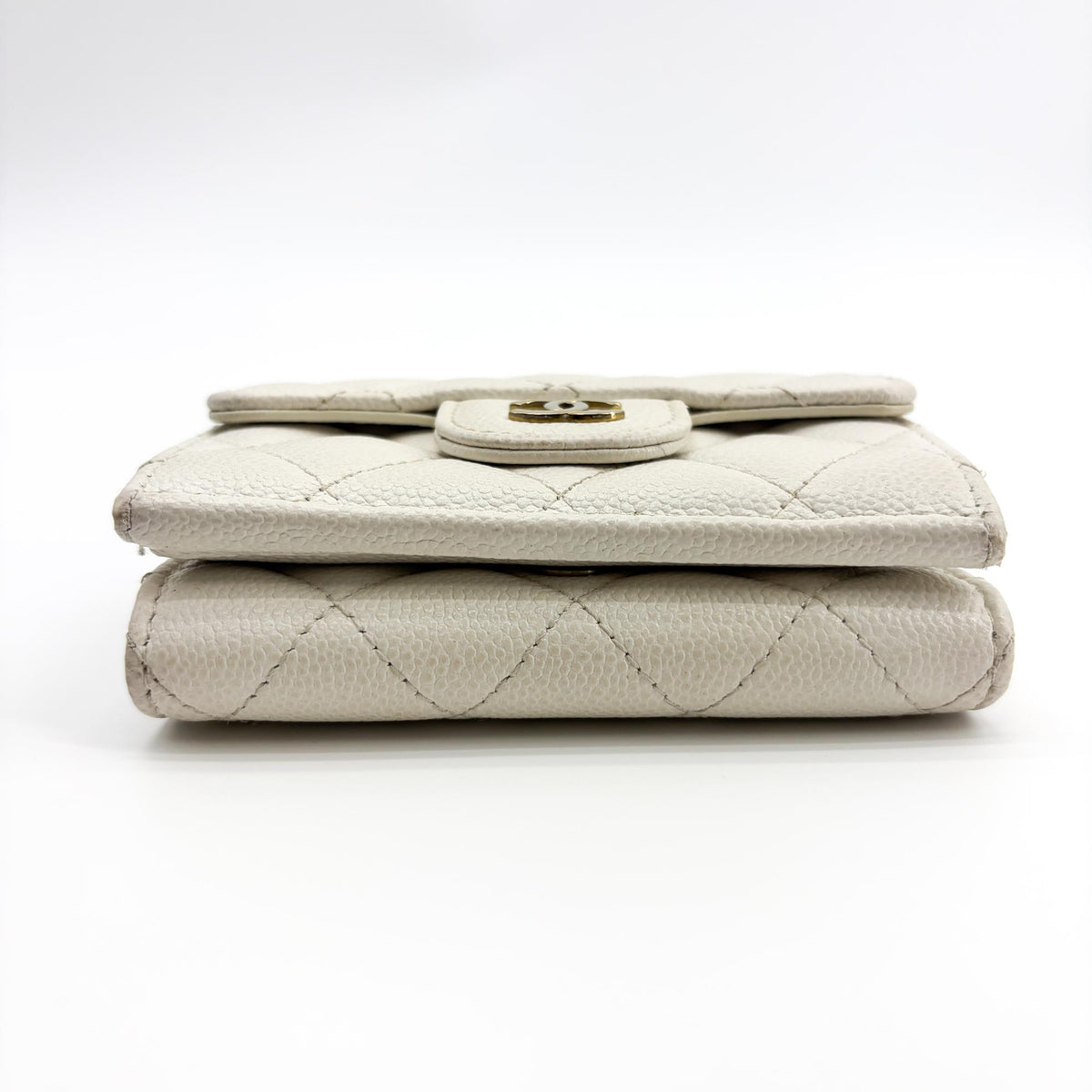 Chanel Classic Flap Card Holder Quilted Caviar, White, Calfskin, Card Holder
