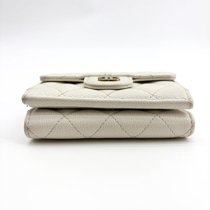 Chanel Classic Flap Card Holder Quilted Caviar, White, Calfskin, Card Holder