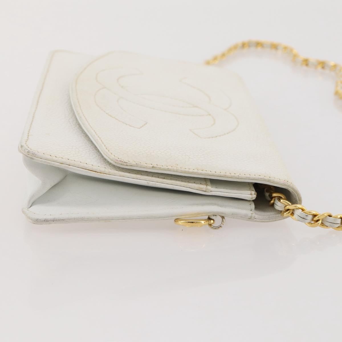 Chanel Vintage Timeless Wallet on Chain Caviar, White, Leather, Crossbody Bag