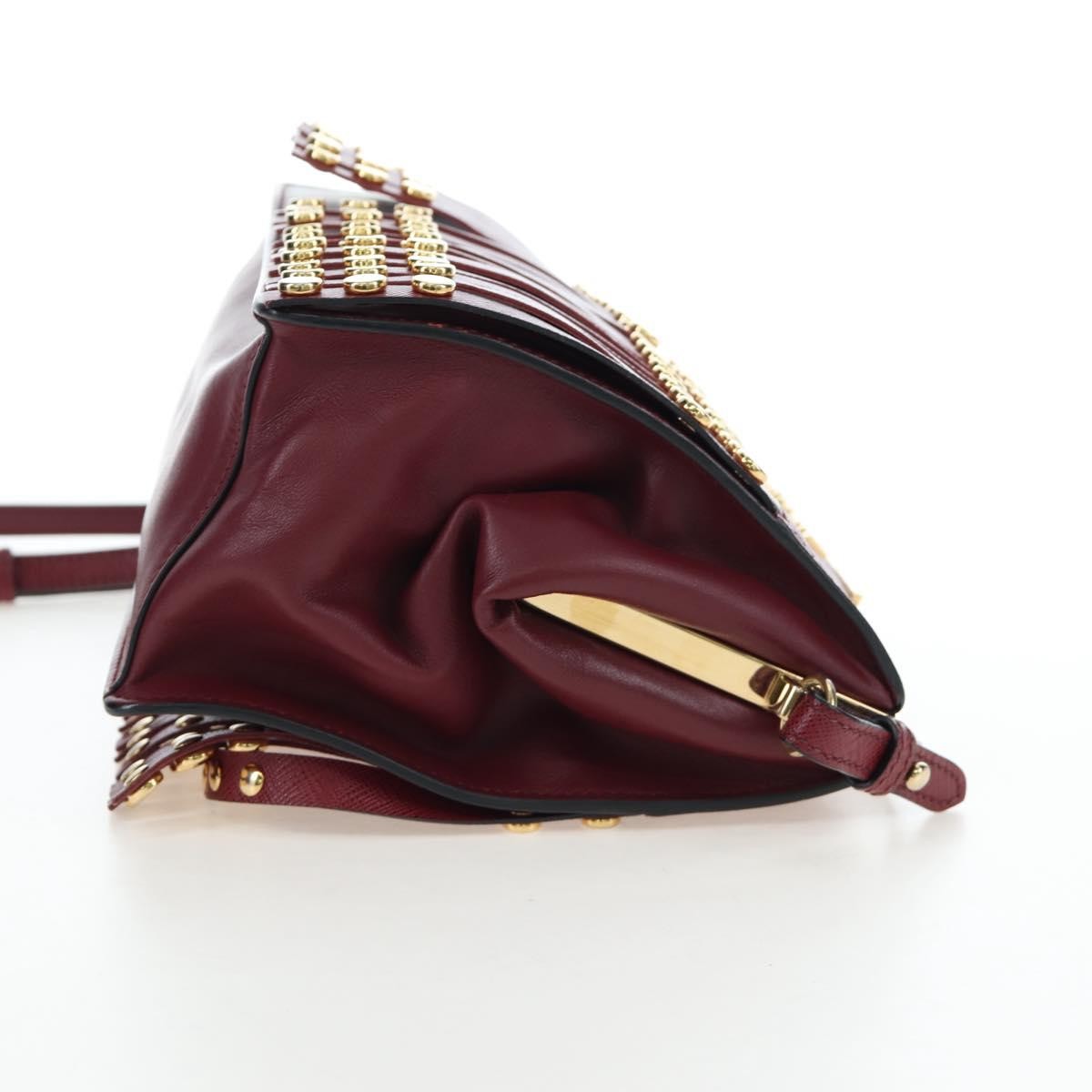Prada Idol Studded Fringe Saffiano Leather, Burgundy, Leather, Shoulder Bag