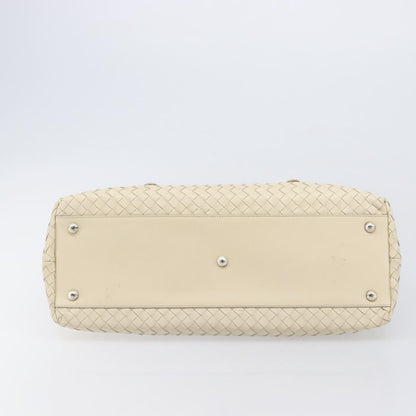 Bottega Veneta Belted Cabas Tote Intrecciato Nappa with Stitched Detail, White, Leather, Tote Bag