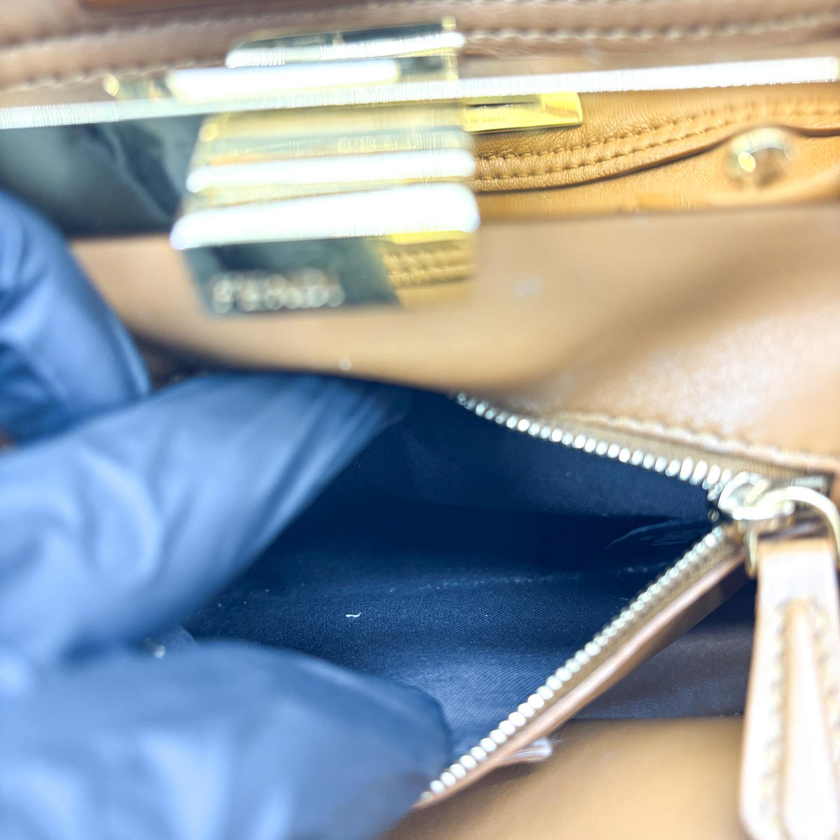 Fendi Peekaboo Whipstitch Leather, Brown, Leather, Handbag