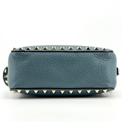 Valentino Garavani Rockstud Camera Leather, Blue, Leather, Crossbody Bag