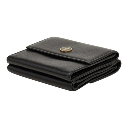 Chanel CC Button Bi-Fold Leather, Black, Leather, Wallet