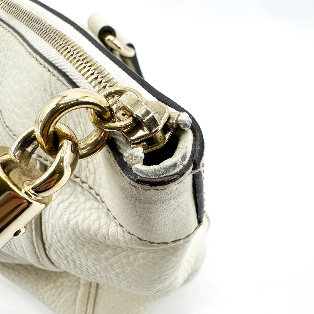 Gucci Soho Zip Leather, Beige, Leather, Tote Bag