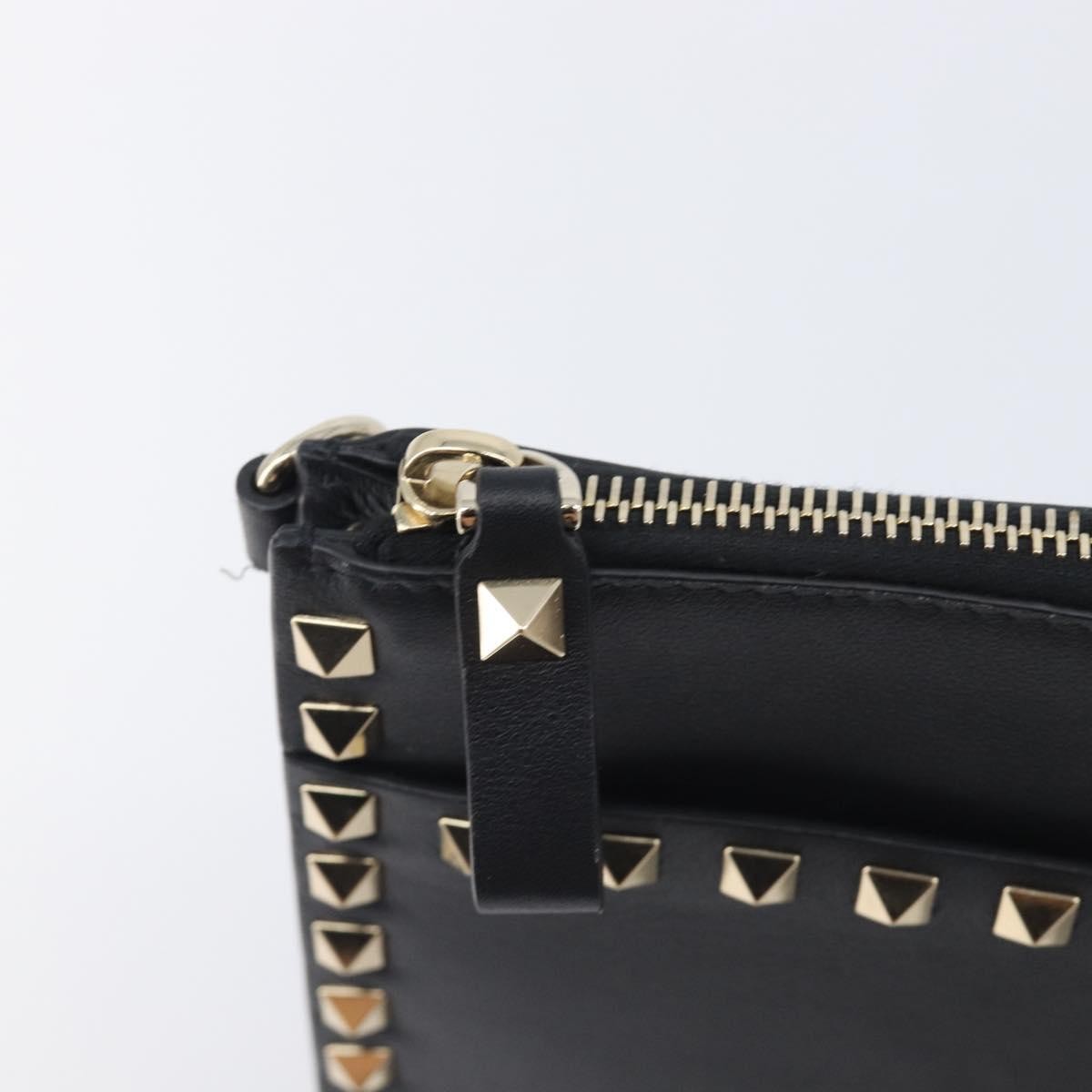 Valentino Garavani Rockstud Flat Wristlet Leather, Black, Leather, Clutch