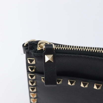 Valentino Garavani Rockstud Flat Wristlet Leather, Black, Leather, Clutch