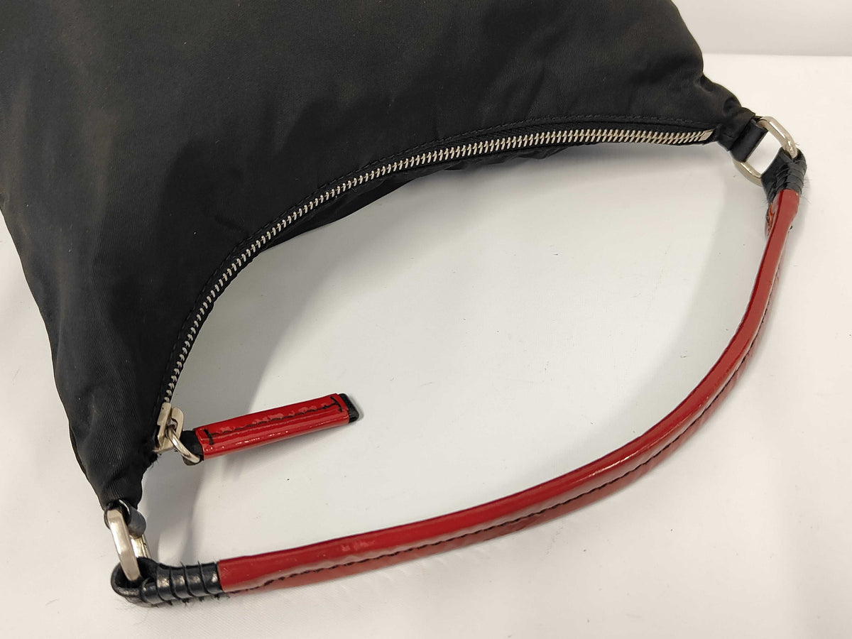 Prada Zip Hobo Nylon & Patent Leather, Black, Nylon, Shoulder Bag