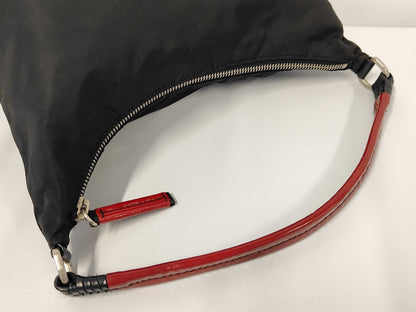 Prada Zip Hobo Nylon & Patent Leather, Black, Nylon, Shoulder Bag