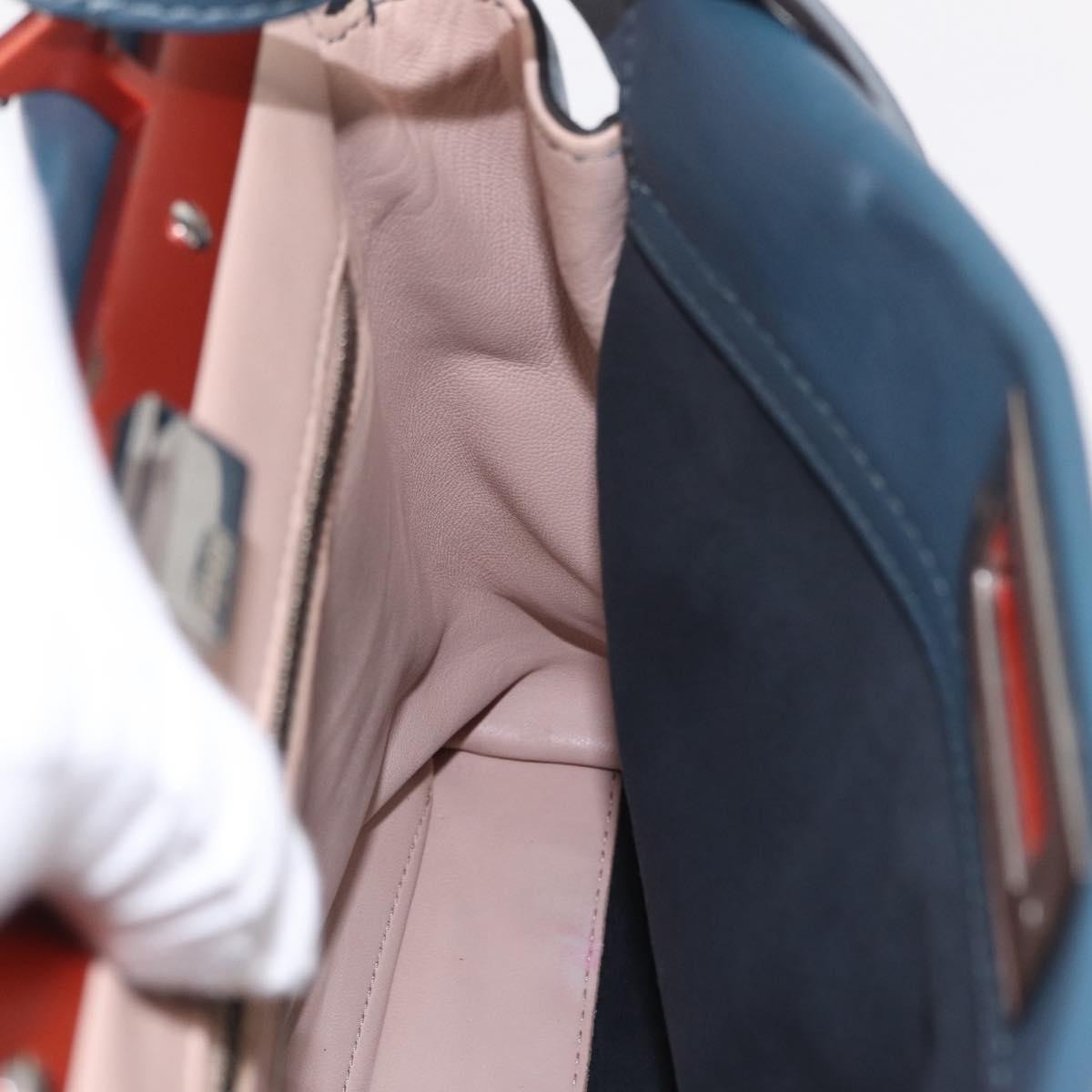 Fendi Peekaboo Ruffled Leather, Blue, Leather, Handbag