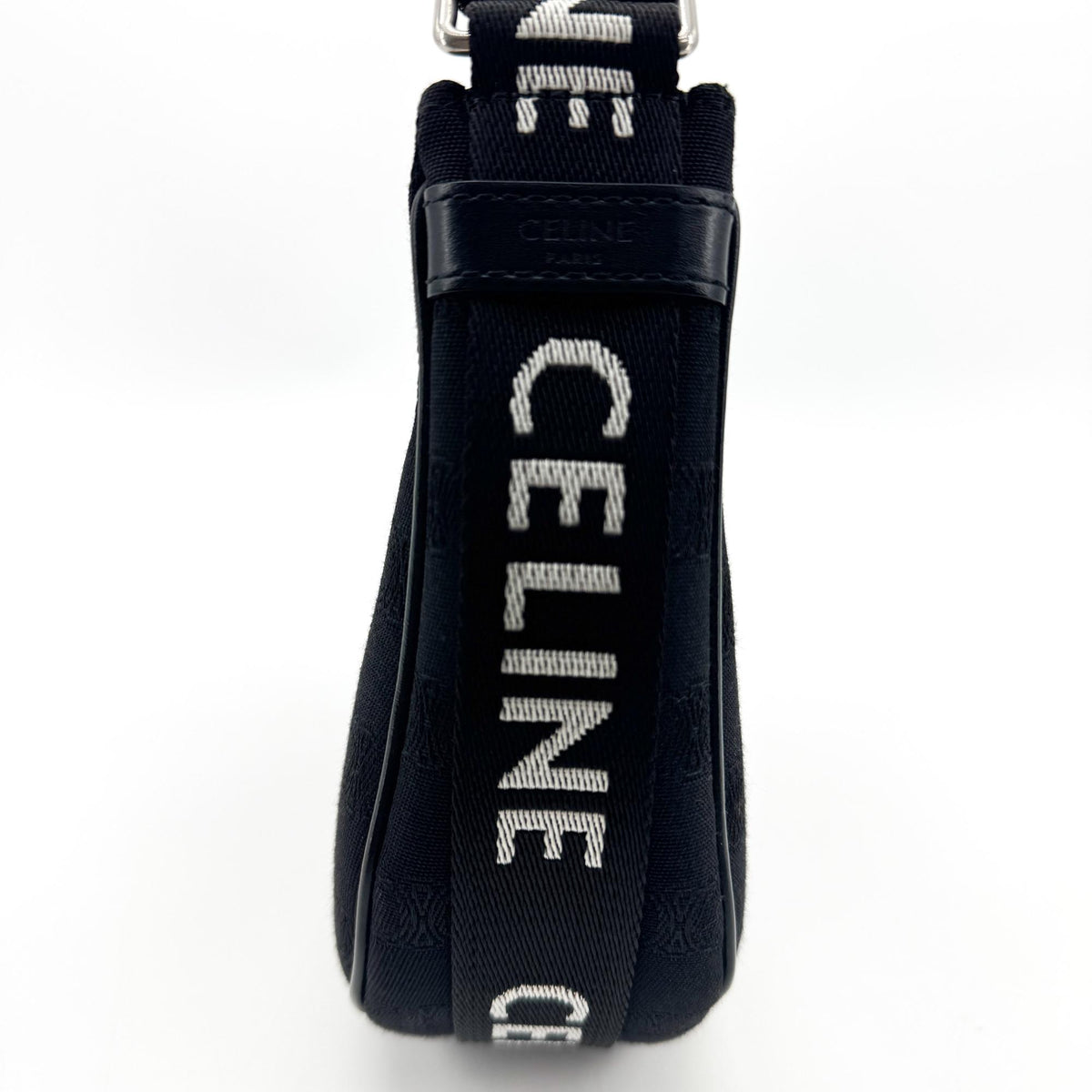 Celine Ava Triomphe Coated Canvas, Black, Textile, Handbag