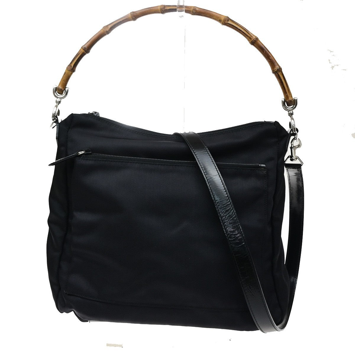 Gucci Sherry bamboo Nylon, Black, Nylon, Shoulder Bag