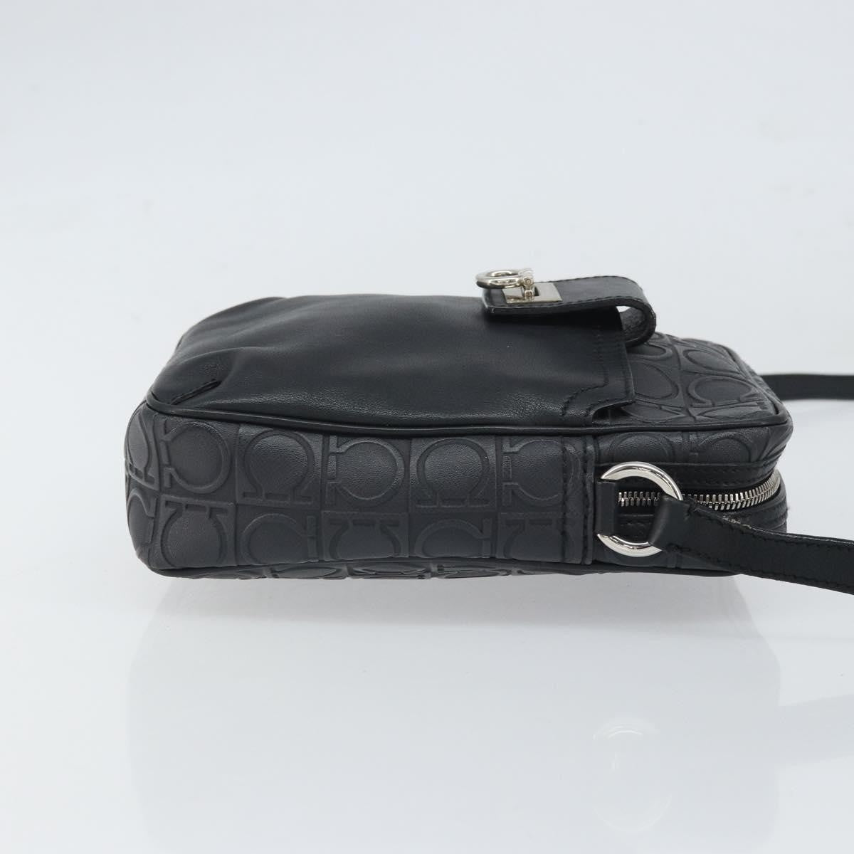 Salvatore Ferragamo Gancini Leather, Black, Leather, Shoulder Bag