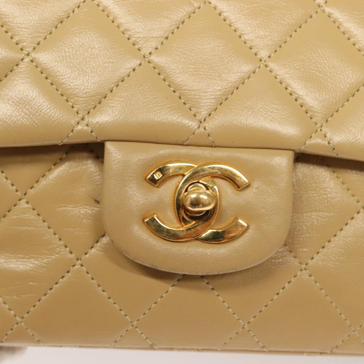 Chanel Vintage Classic Double Flap Bag Quilted Lambskin, BEIGE, LEATHER, Shoulder bag
