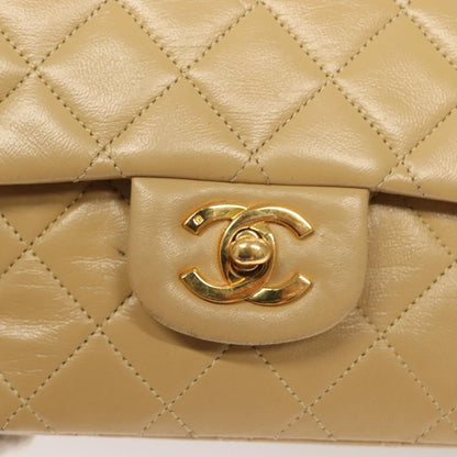 Chanel Vintage Classic Double Flap Bag Quilted Lambskin, BEIGE, LEATHER, Shoulder bag