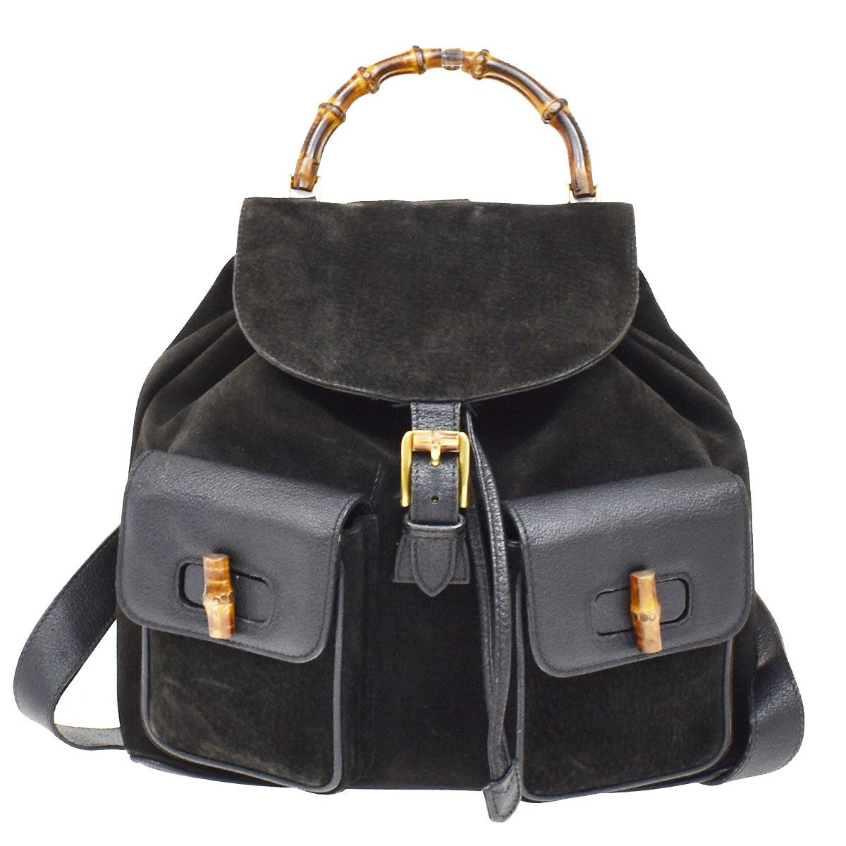 Gucci Vintage Bamboo Suede, Black, Suede, Backpack