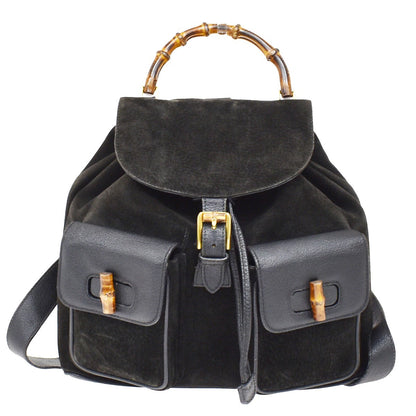 Gucci Vintage Bamboo Suede, Black, Suede, Backpack