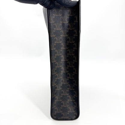 Celine Vertical Cabas Triomphe Coated Canvas, Black, Canvas, Tote Bag