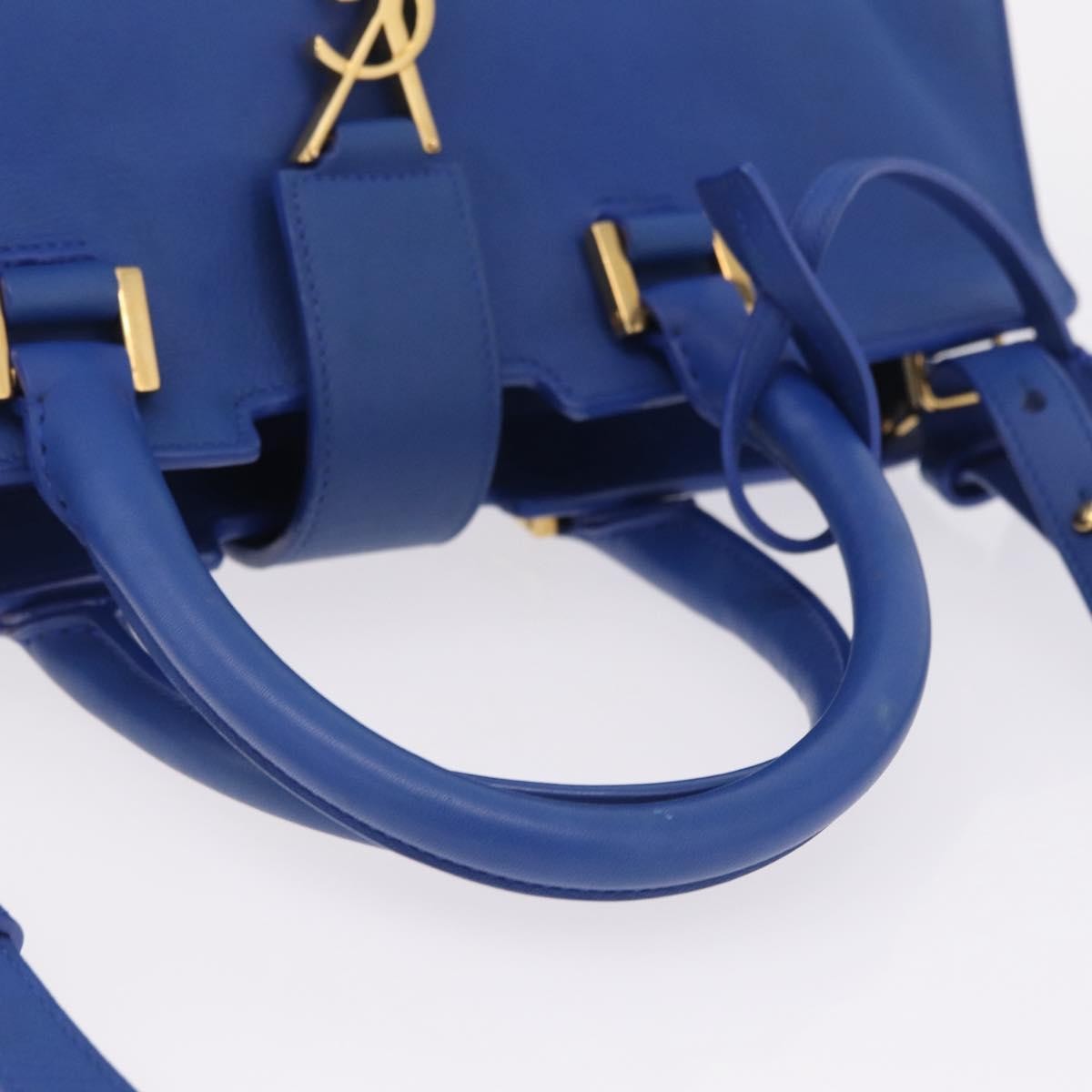 Saint Laurent Monogram Cabas Leather, Blue, Leather, Tote Bag
