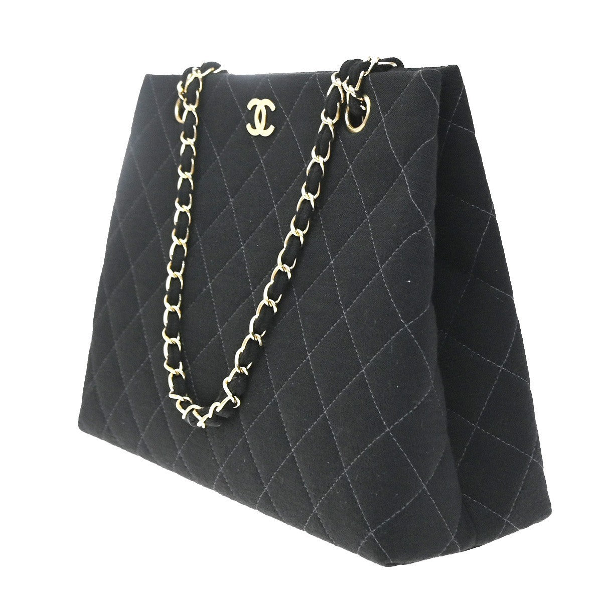 Chanel Vintage CC Chain Quilted Canvas, Black, Canvas, Tote Bag