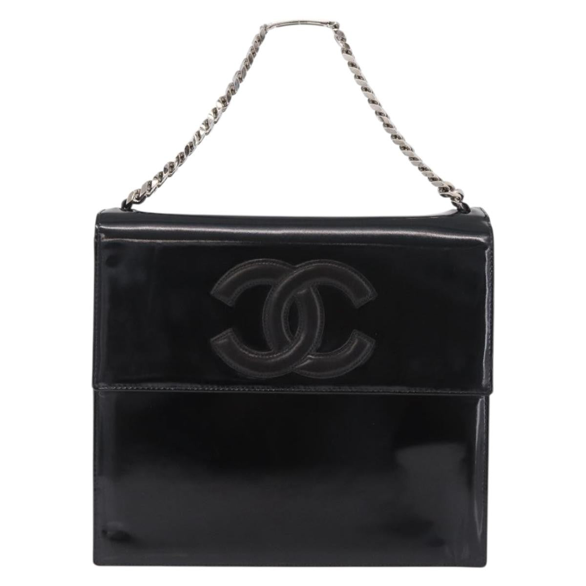 Chanel Vintage CC Box Flap Leather, Black, Patent Leather, Handbag
