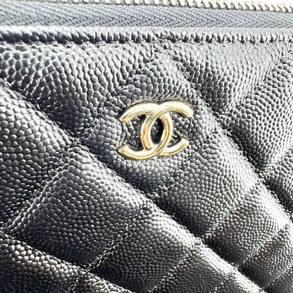 Chanel O Case Clutch Quilted Caviar, Black, Leather, Clutch