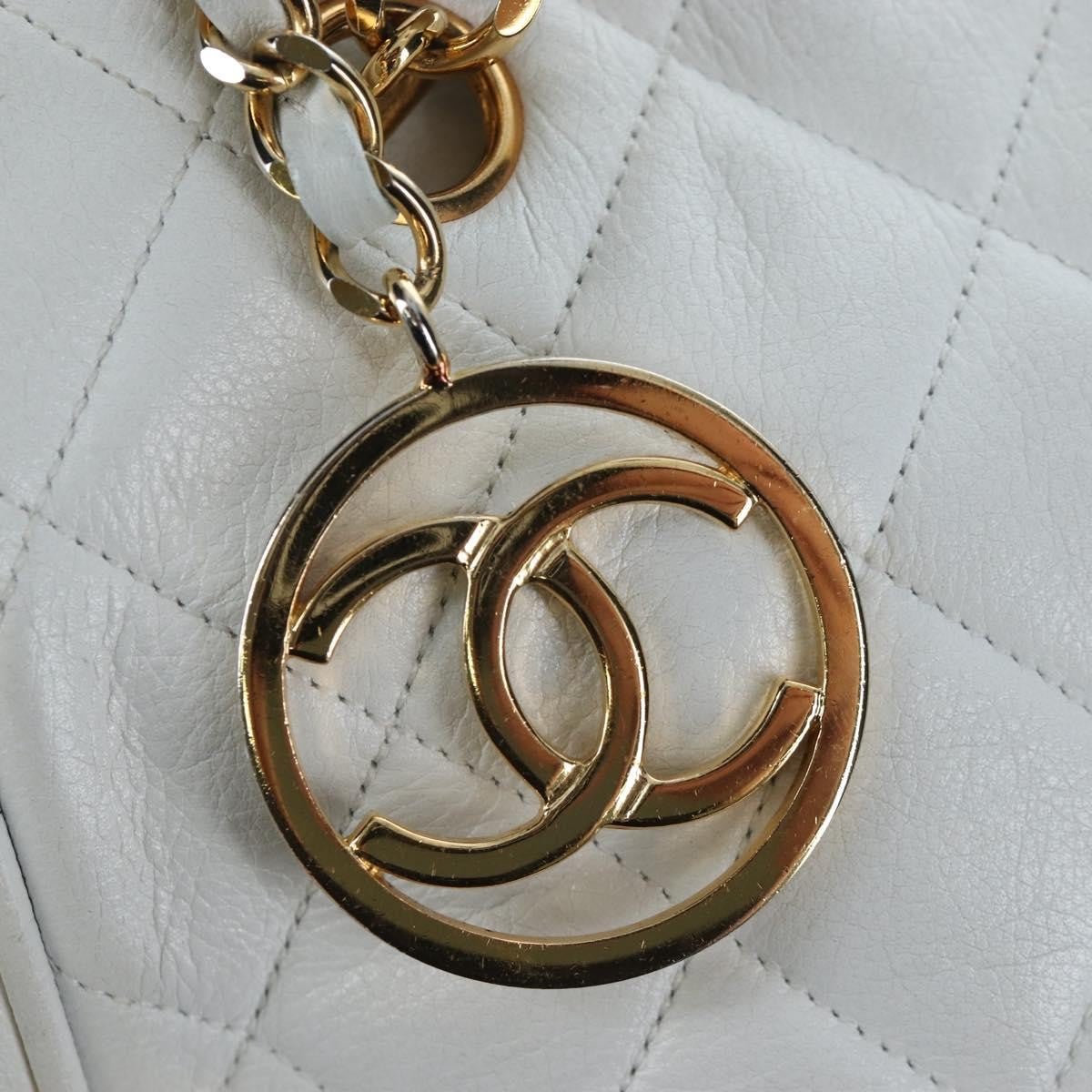 Chanel Shoulder Quilted Leather, White, Leather, Shoulder Bag