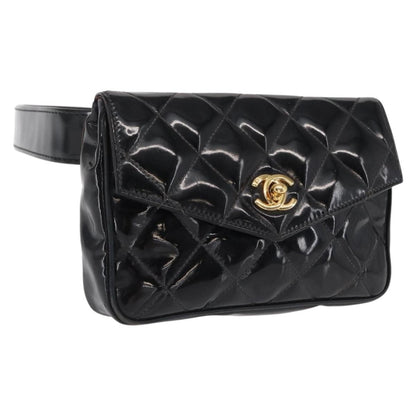 Chanel Vintage CC Flap Waist Patent Leather, Black, Patent Leather, Clutch