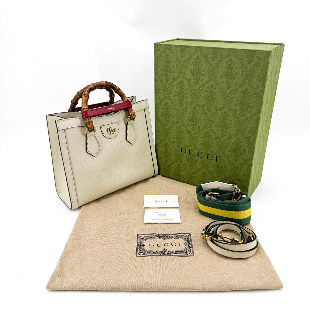 Gucci Diana NM Bamboo Handle Leather, White, Leather, Tote Bag