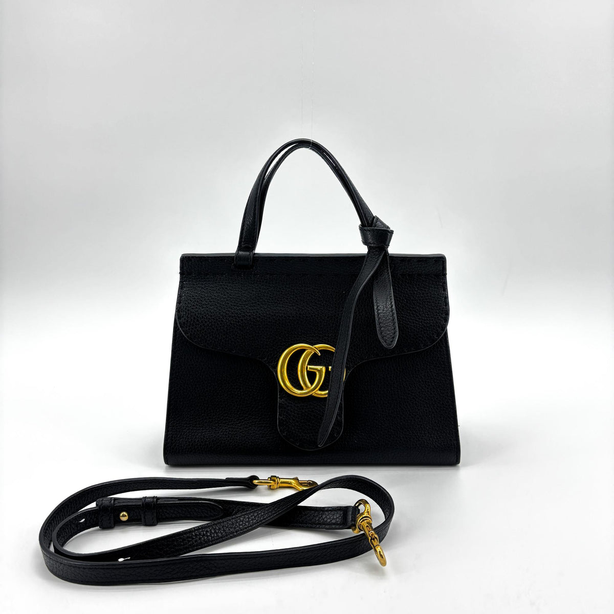 Gucci GG Marmont Top Handle Leather, Black, Leather, Handbag