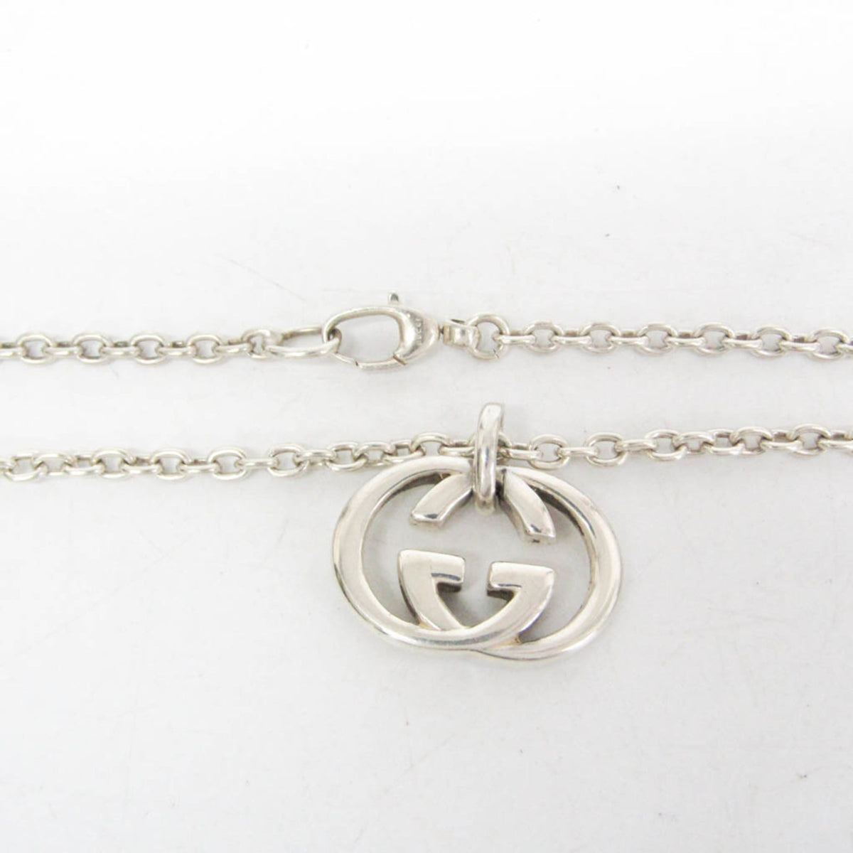 Gucci Engraved Interlocking G Chain Link Pendant Sterling Silver, Silver, Silver, Necklace
