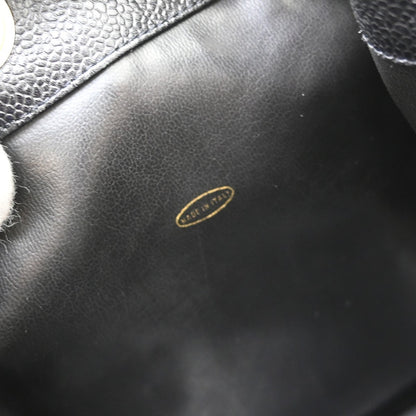 Chanel Vintage CC Drawstring Chain Leather, Black, Leather, Shoulder Bag