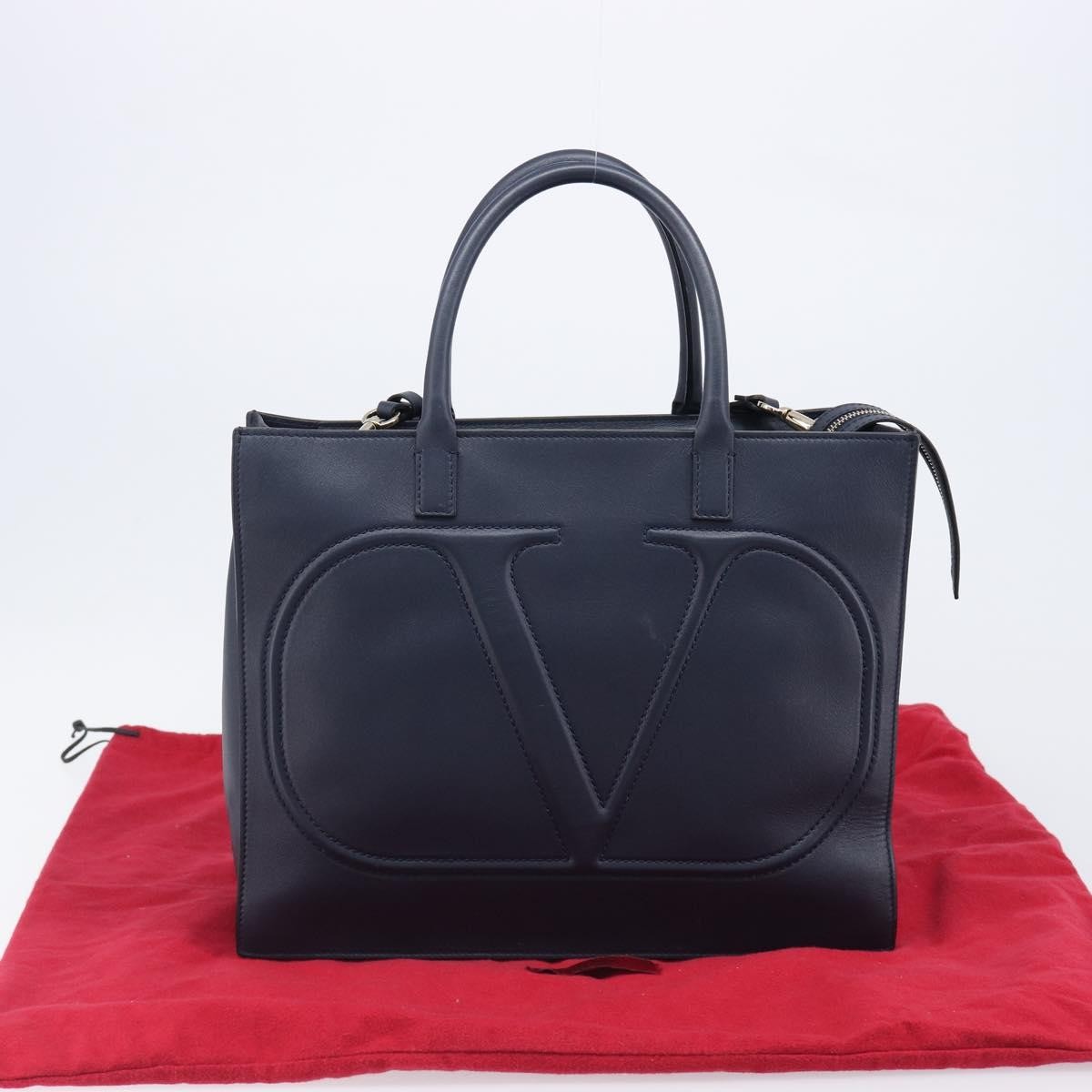 Valentino Garavani VLogo Convertible Shopper Leather, Navy, Leather, Tote Bag