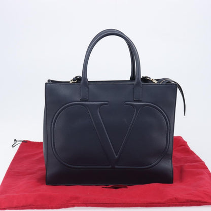 Valentino Garavani VLogo Convertible Shopper Leather, Navy, Leather, Tote Bag