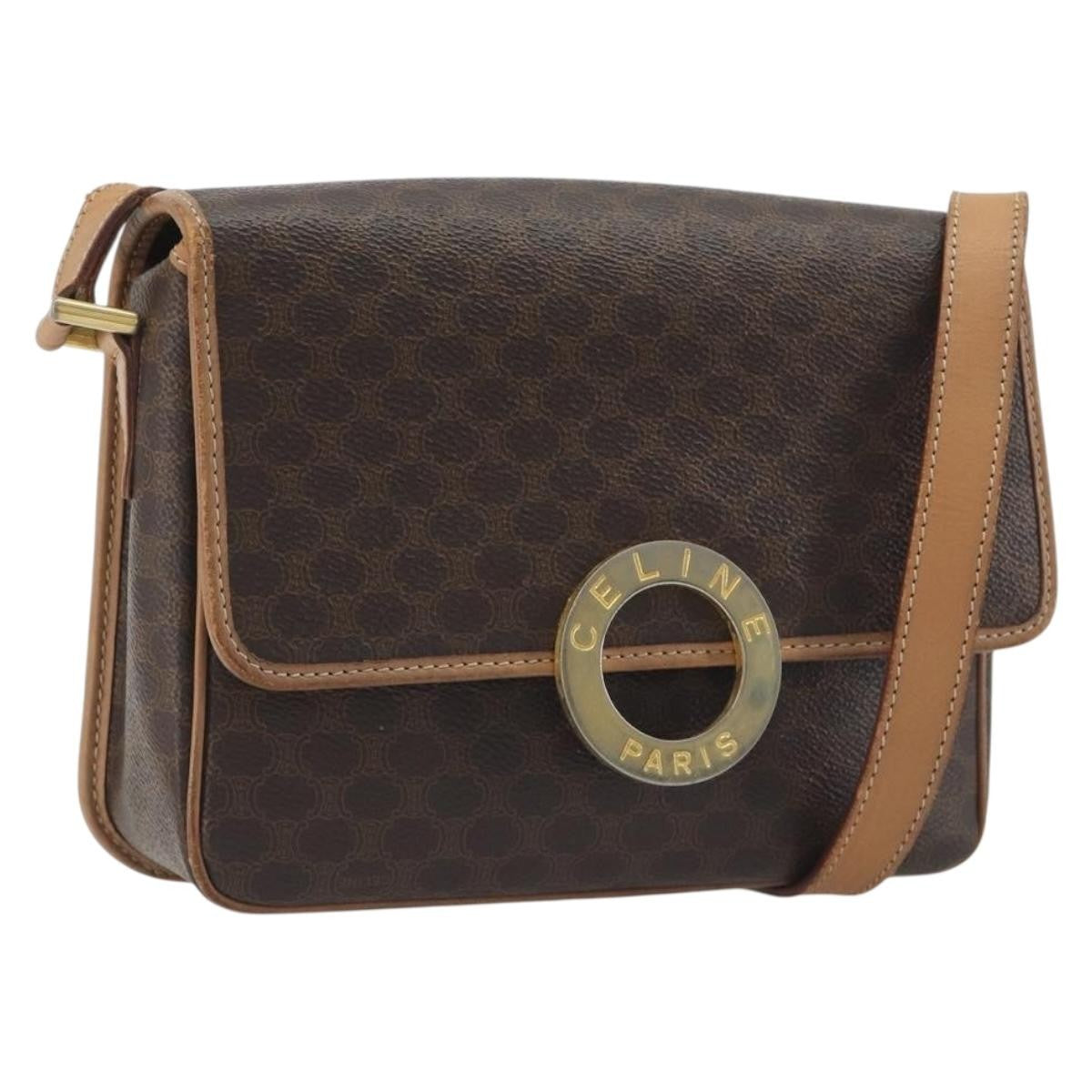 Celine Vintage Macadam Circle Logo Canvas and Leather, Brown, Canvas, Shoulder Bag