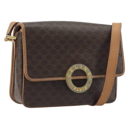 Celine Vintage Macadam Circle Logo Canvas and Leather, Brown, Canvas, Shoulder Bag