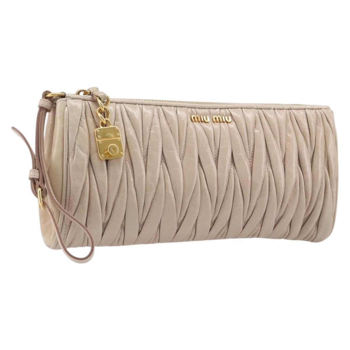 Miu Miu Zip Wristlet Matelasse Leather, Beige, Leather, Clutch