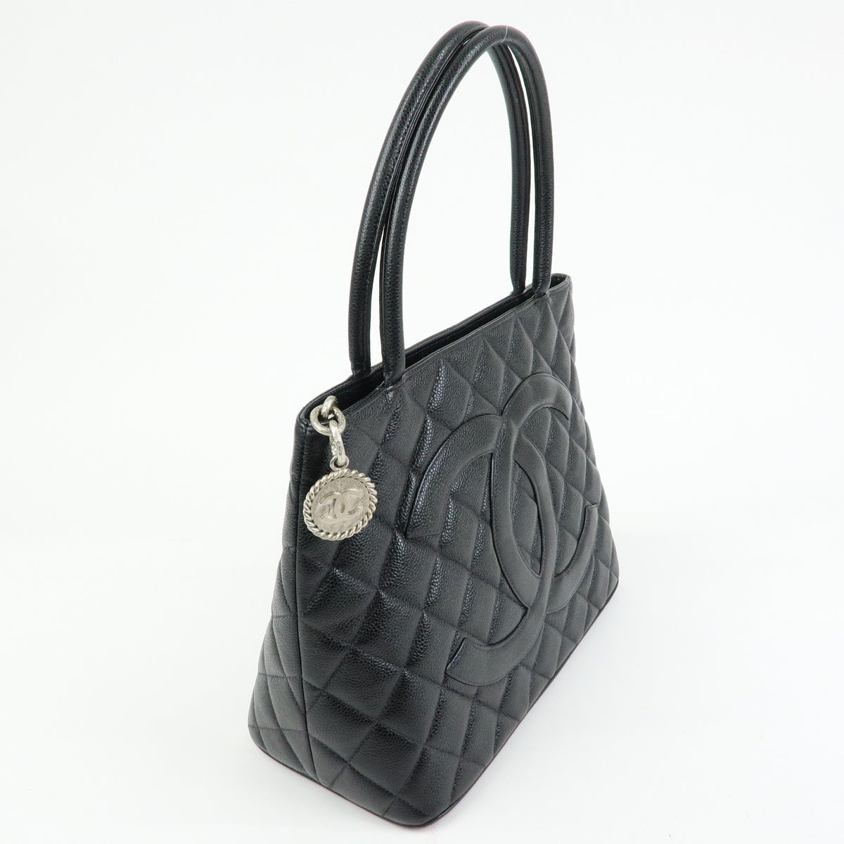 Chanel Medallion Caviar skin, Black, Leather, Tote Bag