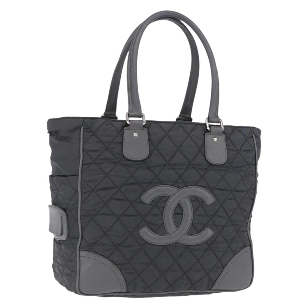 Chanel Vintage CC Quilted Nylon, Gray, Nylon, Tote Bag