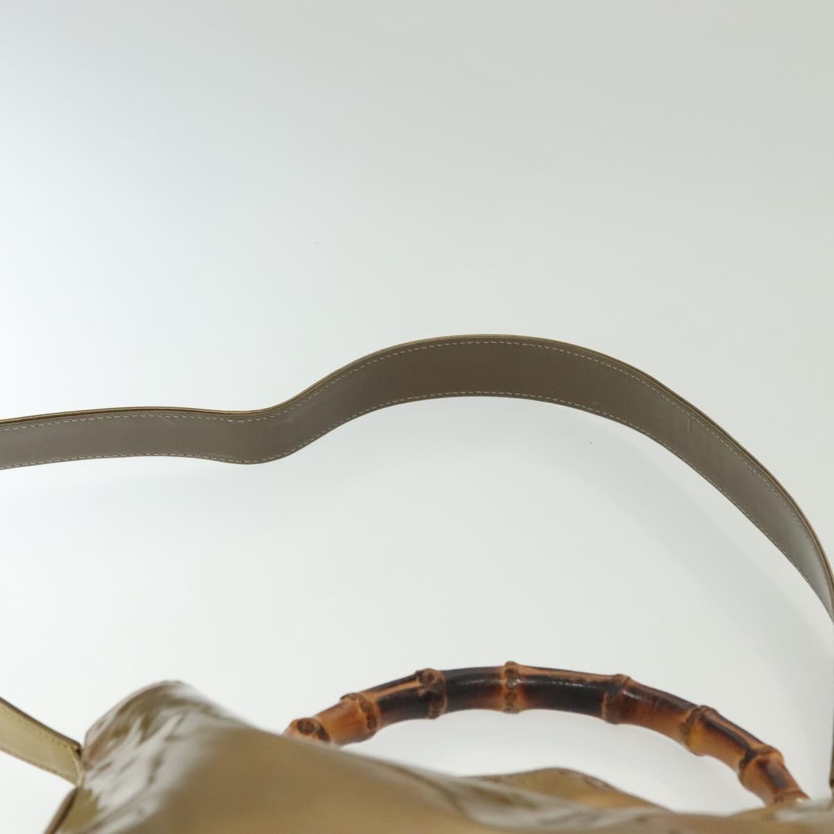 Gucci Vintage Bamboo Handle Open Hobo Leather, Gold, Patent Leather, Shoulder Bag