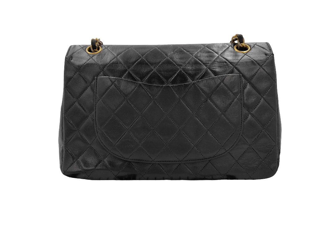 Chanel Double Chain Flap Bag Quilted Leather, Black, Leather, Shoulder Bag