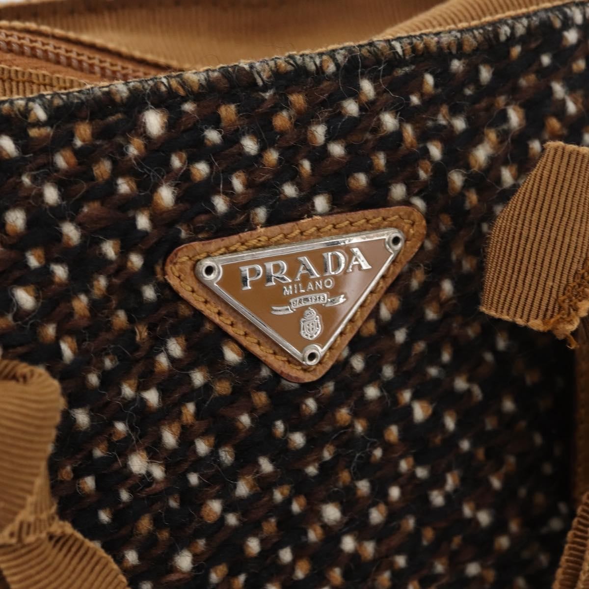Prada Convertible Open Tweed, Brown, Canvas, Tote Bag
