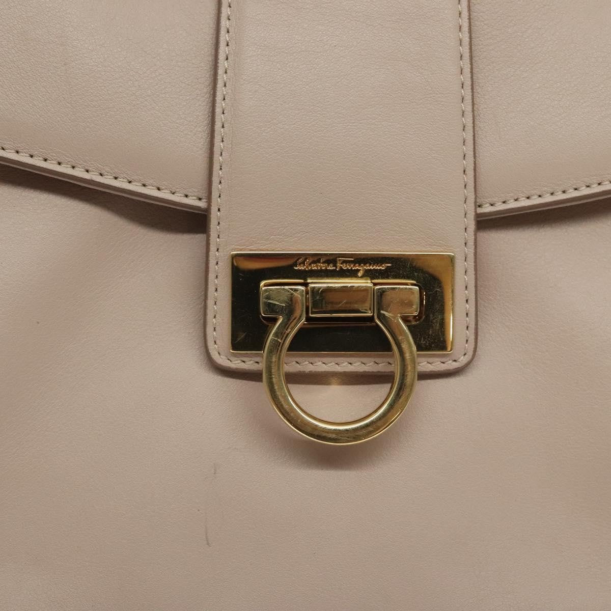 Salvatore Ferragamo Chain Gancini Jacquard with Studded Leather, Beige, Leather, Shoulder Bag
