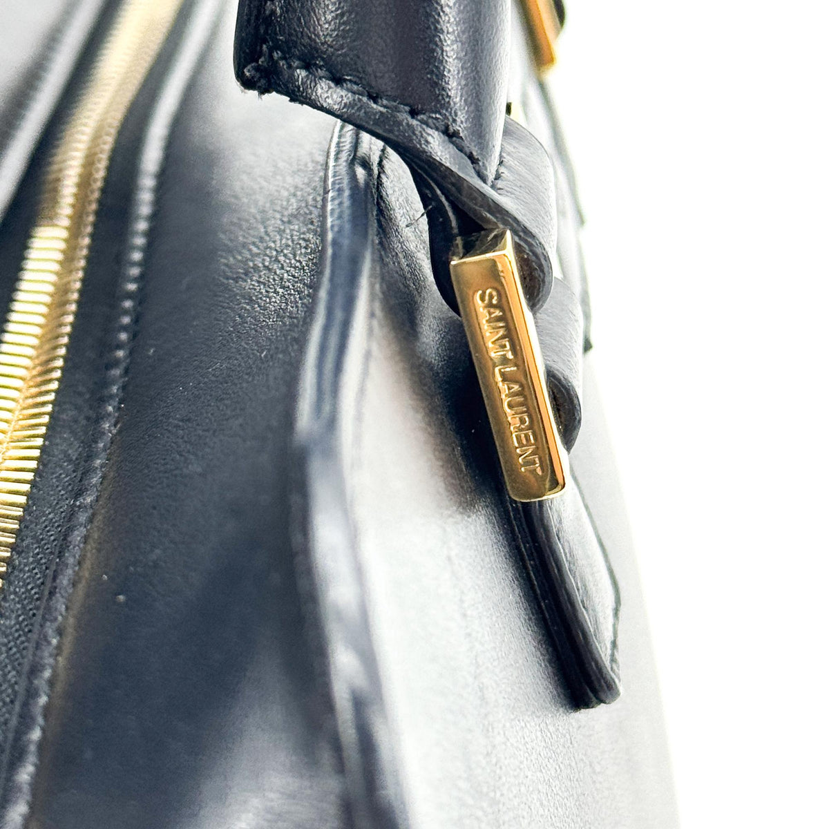 Saint Laurent Convertible Monogram Cabas Leather, Black, Leather, Tote Bag
