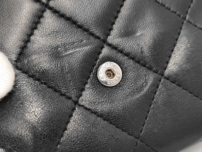 Chanel Trifold Flap Lambskin, Black, Leather, Wallet