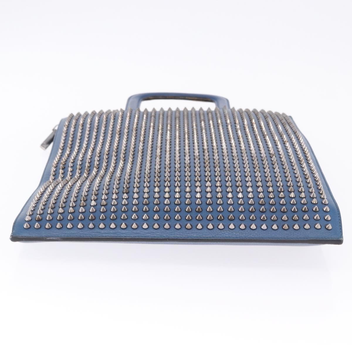 Christian Louboutin Trictrac Portfolio Leather and Spiked Leather, Blue, Leather, Handbag