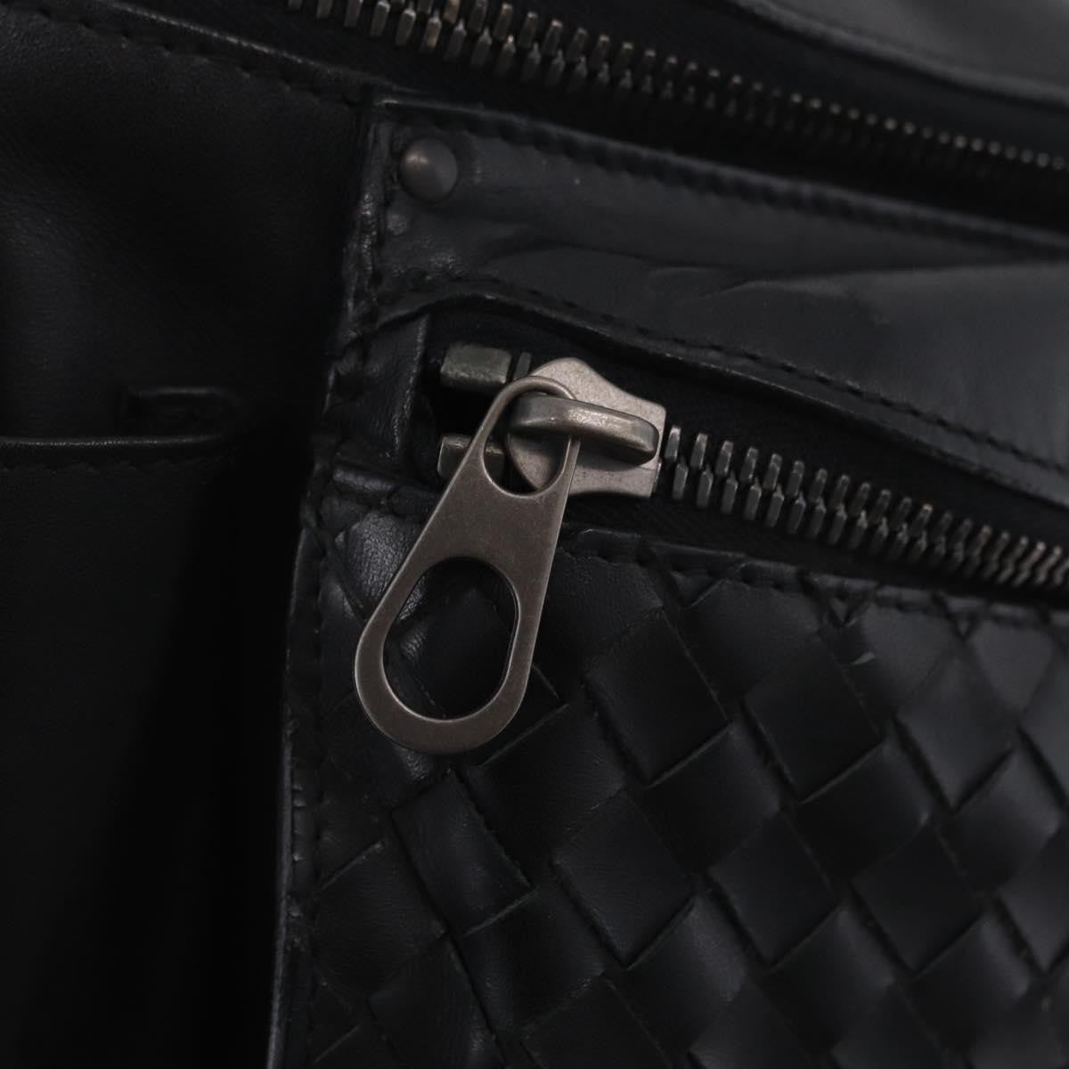 Bottega Veneta Utility Waist Leather with Intrecciato, Black, Leather, Shoulder Bag